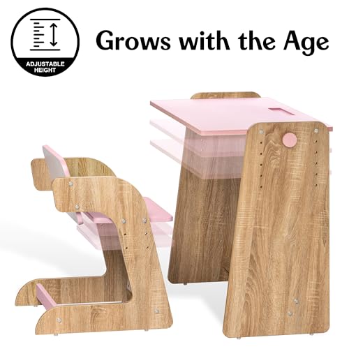 Image of Alex Daisy Texas Height Adjustable Kids Study Table & Chair Set | Non-Toxic Safe Material | Soft Coated Premium Finish | Engineered Wood Kids Study Desk (Pink)