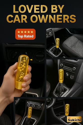 Image of Medirich Lifesciences Sukichi Car Gear Knob Stylish | Universal Car Gear Shift Knob | Auto Transmission Gear Shifter | Car Interior Accessories | Anti Slip Gear Lever Knob | (Long Bubble, Yellow)