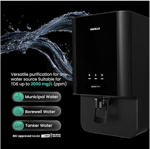 Image of Havells Aquas Pro 7L Water Purifier | RO+ UV+Copper+Zinc+Magnesium | 2 Year Free Service (Filter Included) | Free TDS Meter | No AMC | 7-stages | Saves 40% Water | Suitable for all Water Sources