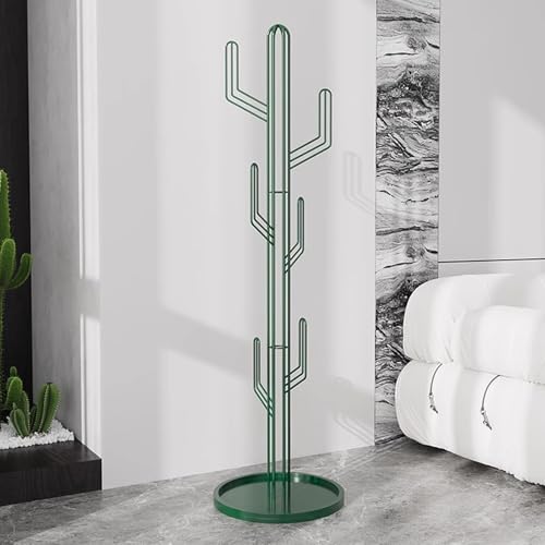 Grüner Kaktus Garderobenständer - Stilvoller bodenstehender Flurbaum mit Kleiderbügel, Metall Kleiderständer für Eingangsbereich, Schlafzimmer & Flur Aufbewahrungslösung