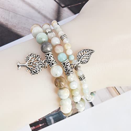 YGLINE Tree of Life Yoga Healing Stone Bracelets,Multilayer Lotus Chakra Stone Reiki Bracelet Sets,Anxiety Crystal Natural Stone,for Women Stress Relief4