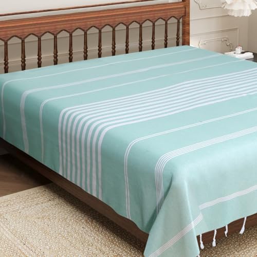 Image of Handmade Double Bedsheet 210 TC | Without Pillow Cover | Handloom Cotton Bedsheets | Double Bedsheet for Summer (Size 90X100 Inches, 7.5 x 8.3 Feet (Sea Green Light, Double Bed)