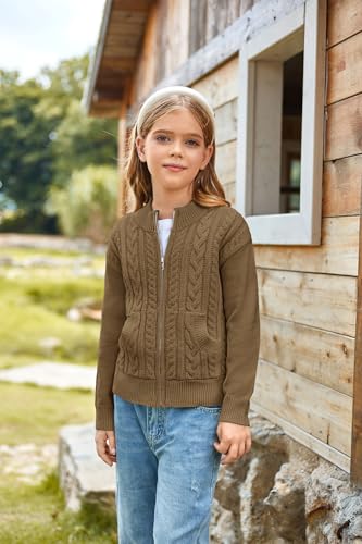 Image of GRACE KARIN Girls Knit Cardigan Sweater Zip Long Sleeve Kids School Uniform Fall Jacket Size 6-14