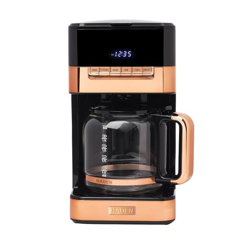 HADEN Quintessential 12 Cup Brew Coffee Maker, 120 Min Keep Warm, Delay Brew, Adjustable Strength, Programmable Clock, 30s Anti Drip, Black/Copper