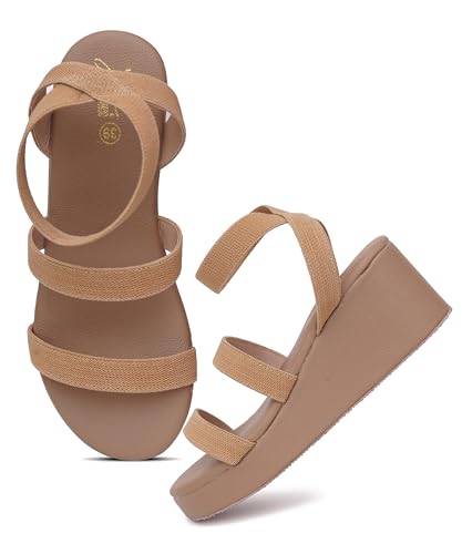 Image of JM LOOKS Comfortable Elastic Multi-Strap Wedge Sandals With Lightweight Platform Base For All Day Summer Support