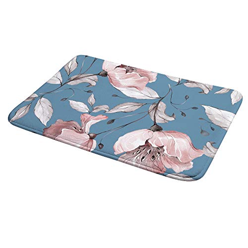 Tapis de bain antidérapant fleurs bleu corail pour douche lavable - 5