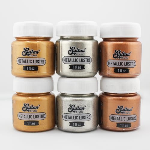 SULTAN CRAFTS 7-Piece Metallic Lustre Kit - Premium Non-Toxic Water-Based Metallic Wax for Wood Ceramic Cardboard and Styrofoam - Fast Drying and Glossy Finish