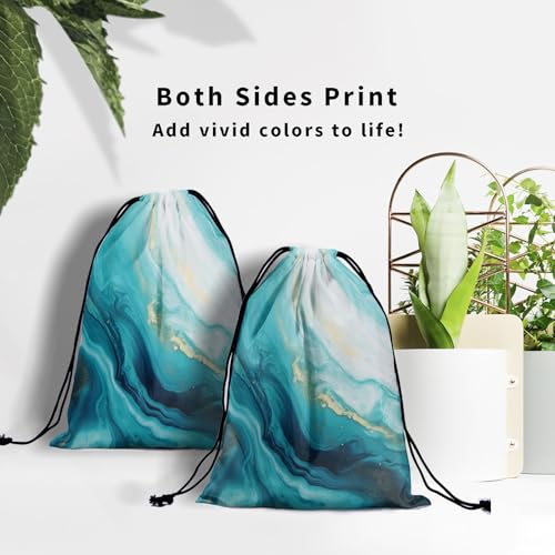 Image of Nerxy Teal White Marble Texture Drawstring Gym Bag - Marble Grip Bag for Gymnasts, Travel, Sports