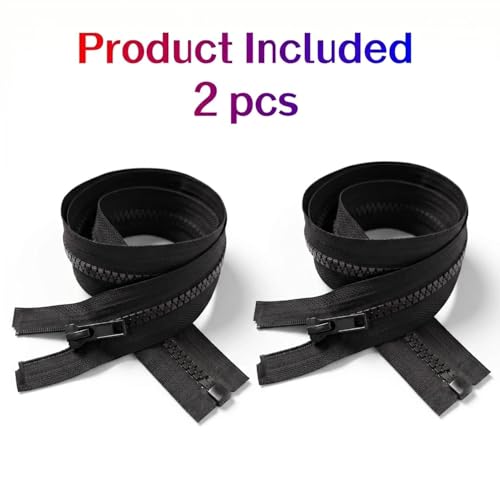 Image of MebuZip 2PCS #5 20 Inch Separating Jacket Zippers Resin Zipper Molded Plastic Zippers Bulk for Sewing Coat Jackets Clothes (Black)
