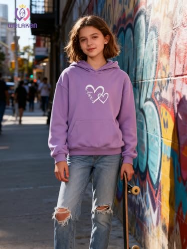 Image of WELAKEN Cotton Hoodie Sweatshirt for Girls Kids & Teens Long Sleeve Pullover with Kangaroo Pocket