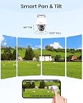 2K Caméra de sécurité solaire sans fil en plein air, 360˚ PTZ WiFi Caméra, Pas de frais mensuels, vision nocturne couleur, PIR/AI Détection des mouvements, 2-Way Audio, IP66,Alexa/Google Assistant, SD Stockage carte/cloud