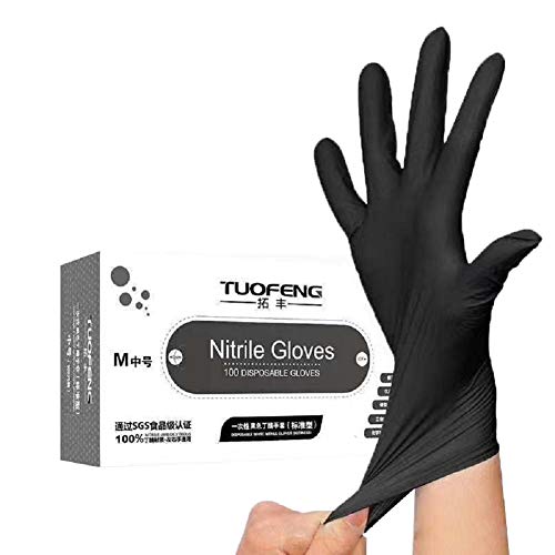 Disposable Vinyl Gloves - Laboratory Medical, PVC Rubber, Non-Sterile, Food Safe, Allergy Free, Work, Food Service, Wholesale Cheap (Box of 100-Black, L)