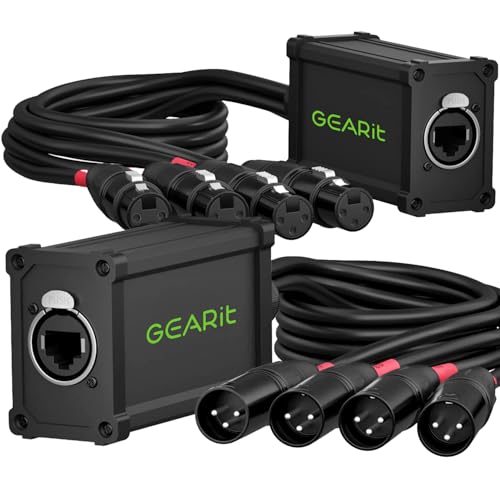 GEARit 4 Channel Snake (2ft Breakout Cable) 3Pin XLR/DMX/AES-EBU to Ethercon RJ45 Cat5/Cat6 Ethernet Extender for Live Stage, Sound, Lighting, Audio Recording Studio (1 Pair: 4 XLR Male/4 XLR Female)