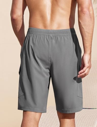 SILKWORLD Mens Swim Trunks with Compression Liner 9 Inch Bathing Suits Quick-Dry Swimming Beach Shorts with Cargo Pockets2
