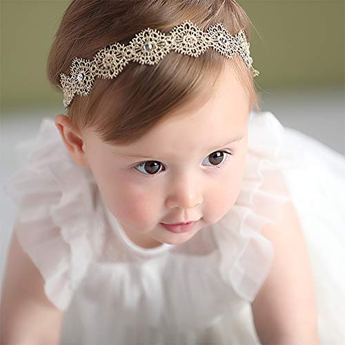 Baby Toddler Elastic Chiffon Flower Headbands Princess Girls Hand Sewing Beads Flower Lace Headwear Nylon Headband (Mq319) #TOP5