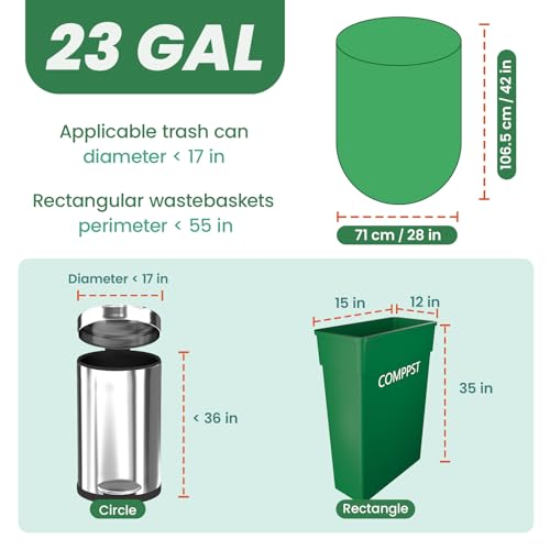 Compostable Trash Bags 23 gallon Large Garbage Bags,20 Count, Fits13-25 gallon trash can, Extra Strong and Durable,Compostable Lawn & Leaf Yard Waste bags,ASTM D6400,Bpi &OK compost HOME certified - Thumbnail 2