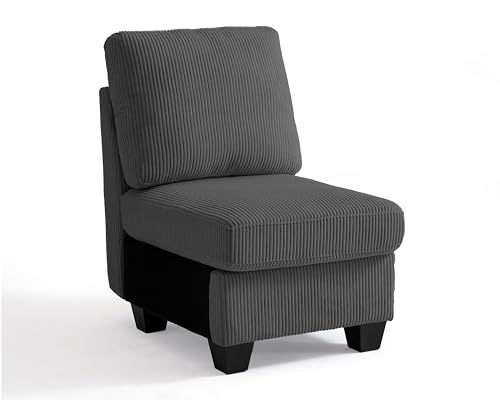 Image of CHIC HOUSE Middle Module for Modular Couch, Corduroy Customizable Chaise, Storage Ottoman for Sectional Sofa, Armrest, Single /Double Seater