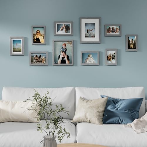 Image of Vittanly 10 Pack Picture Frames Collage Wall Decor, Gallery Wall Frame Set for Wall or Tabletop Display, Engineered Wood and Shatter-resistant Plexiglass, Multi Sizes with 8x10, 5x7, 4x6 Frames, Grey