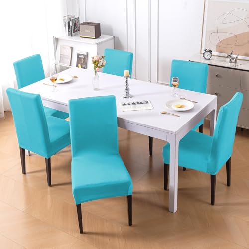 Image of HOKIPO 'SereneSolids' Stretchable 140 GSM Dining Chair Cover, Fully Covered - Set of 6, Sky Blue (AR-6246-SBL)