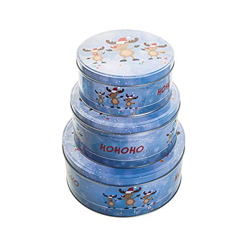 3er Set Keksdosen Metall Advent Weihnachts Motive Aufbewahrungs Dosen Set lebensmittelecht - 3er Set 14 17 und 20 cm Durchmesser - 4 verschiedene Motive und Farben (3er Set vintage Rentier) Cover