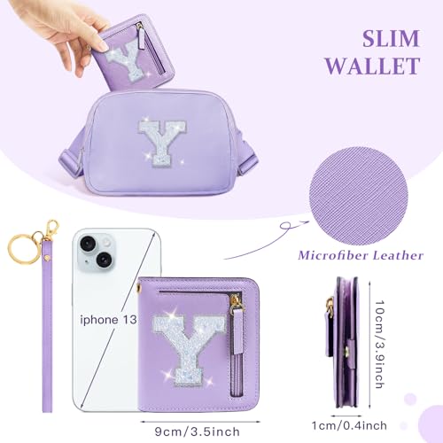 Image of COSHAYSOO Initial Wallet RFID Small Bifold Slim Letter Wallet for Women Teenager Girls Travel Daily Necessities Credit Cards Money Cash Coin Organizer, Purple, Compact, Y