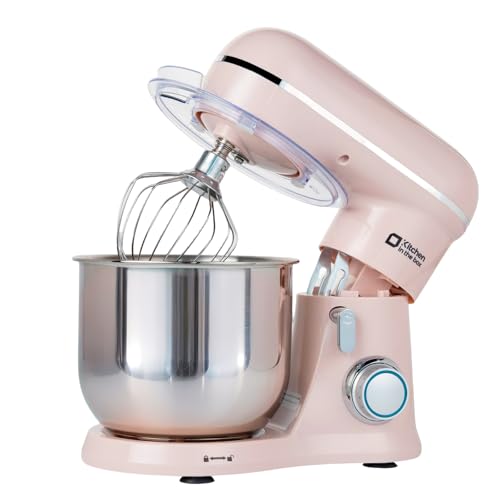 Image of Kitchen in the Box Stand Mixer, 3.5 QT Small Kitchen Electric Stand Mixers, 10-Speed Portable Lightweight Dough Mixer for Daily Use with Egg Whisk, Dough Hook, Beater (Light Pink)