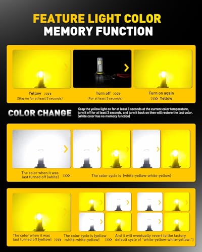 Image of AUXITO 9006 HB4 LED Switchback Bulb, 6500K Cool White & 3000K Amber Yellow, 50000LM Brighter Ultra-Bright, Plug N Play, Long Lifespan, No Flicker, Fit For 99% Vehicles, 2PCS