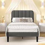 VECELO Cama tapizada de 90 x 200 cm con somier de láminas, Gris