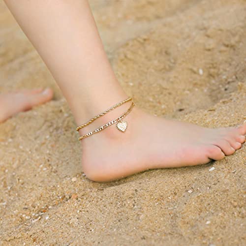 Initial Ankle Bracelets For Women, 14K Gold Filled Dainty Heart Letter B Initial Anklets For Women Teen Girls Jewelry #TOP4