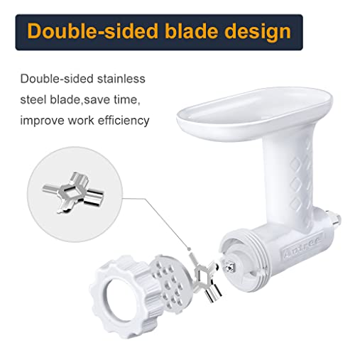 Antree Food Grinder Attachment for KitchenAid Stand Mixers, Includes Two Stainless Steel Blades and Grinding Plates, White - Thumbnail 4