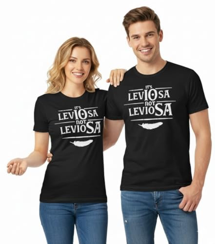 Licensed Unisex Harry Potter Its Leviosa not Leviosa Puff Print t-Shirt, Black, Sizes XS to 2XL (UK, Alpha, L, Regular, Regular, Black)