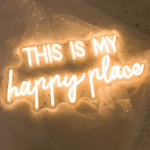 Image of This is My Happy Place Neon Sign Warm LED Neon Light for Aesthetic Room Decor Parties, Offices, Game Rooms, Weddings and Birthday Gifts, Party Wall Decor