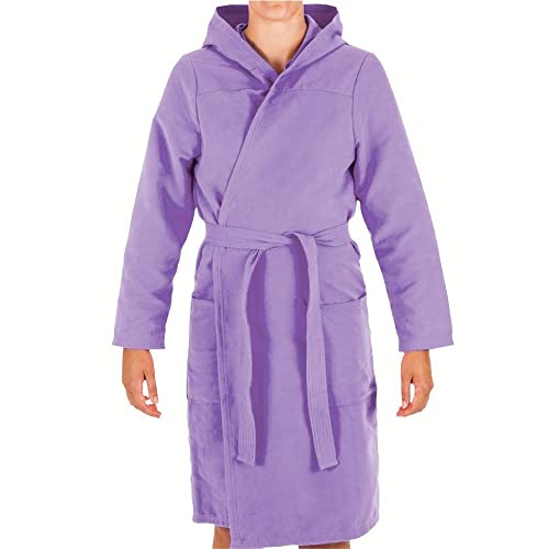 Intimitaly® Albornoz de microfibra para hombre y mujer unisex con capucha práctica ligera, Lillac, 10 años