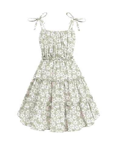 Arshiner Girls' Summer Sundress Boho Spaghetti Strap Ruffled Tiered Dresses Casual Midi Cami Dress