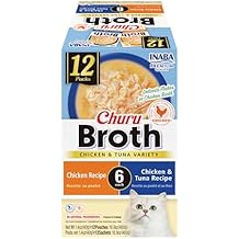 INABA Churu Broth for Cats, Side Dish Pouch, 1.4 Ounces per Pouch, 12 Pouches, Chicken and Tuna Variety