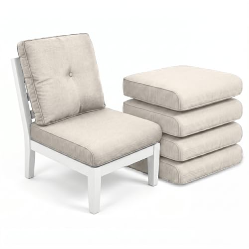 Image of Luxury 4 inch Thick Outdoor Cushion Set of 5 - 22x24 Patio Furniture Cushions with 28D High-Density Foam, Water-Resistant & Fade-Resistant Fabric, Removable Covers for Patio Furniture Sofa Couch -Beige