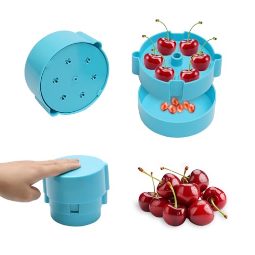 Deshuesador de cerezas manual, deshuesador de cerezas con recipiente colector de 6 agujeros, portátil, descorazonador de cerezas para cerezas, aceitunas, ciruelas, herramientas de cocina, eliminación