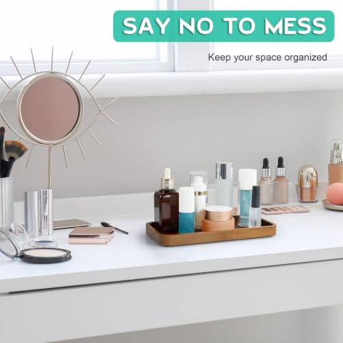 Image of ALELION 10 inch Acacia Wood Bathroom Vanity Tray for Counter, Wooden Soap Dispenser Tray for Kitchen, Toilet Tank Tray, Perfume Makeup Jewelry Catchall Organizer