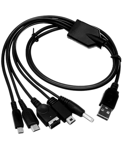 Lueden - Lueden 5 in 1 Charger Cable for Nintendo, Multiple USB Cable Charging Lead for Nintendo GBA SP/NDS Lite/Wii U GamePad/PSP 1000 2000 3000/2DS/DSi XL LL/New 3DS LL/3DS XL LL, 1.20m Black