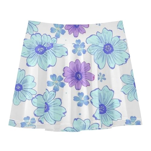 Floral Light Blue Purple Flowers Kids Tennis Skirts Rainbow Girls Skorts Athletic Shorts Little Girl 4t