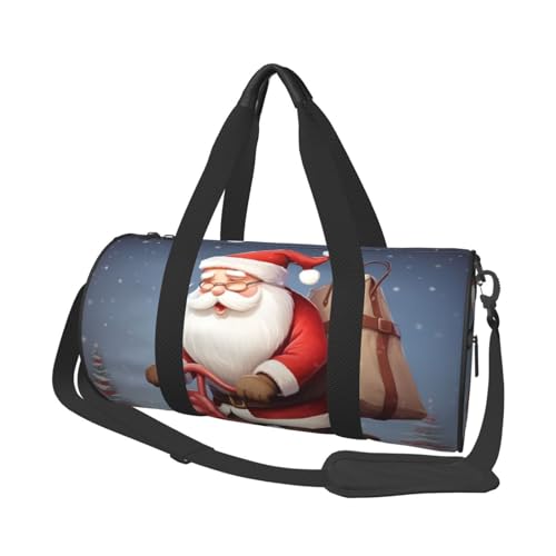 santa claus on scooter Duffle Bag for Women Men Personal Item Travel Bags Canvas Weekender Overnight Bag Lightweight Sports Tote Gym Bags Carry On Luggage Bag