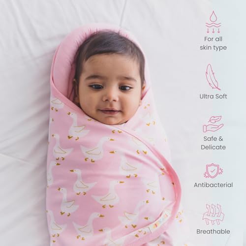 Image of TIDY SLEEP Baby Swaddle Wrappper Adjustable for Newborn || 100% Cotton Soft || Newborn Blanket for 0-3 Months (Pink Duck)