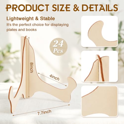 Image of RattanView 8 inch 24 Pcs Wooden Plate Stands for Display Picture Holder Stand | Detachable Wooden Easel Plate Display With 3D Interlocking Design, Stable Holder For Photos, Frames, Weddings And Exhibits