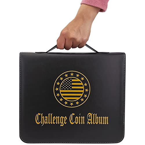 Challenge Coin Display Book Medals Holder For Collectors, 120 Pockets Large Military Coin Collecting Album With Zipper And Handle - Black #TOP2