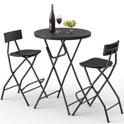 Foldable Round Bistro Table and Bar Stools Set