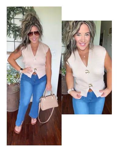 Image of AMEBELLE Vest Tops for Women Cable Knit Sweater Sleeveless V Neck Cardigans Lightweight Knit Pullover Summer Tops