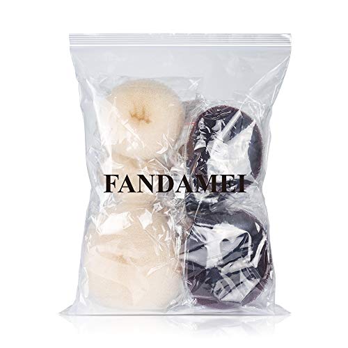 8Pcs Hair Donut Bun Maker, Fandamei Hair Bun Maker Set With 4Pcs Dark Brown &4Pcs Beige Donut Bun Makers (2 Extra-Large, 2 Large, 2 Medium And 2 Small), 5 Pieces Hair Elastic Bands,20 Pieces Hair Pins #TOP6