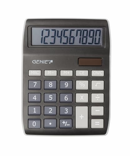 GENIE 840 BK Tischrechner, Dual-Power (Solar und Batterie), kompaktes Design, Schwarz, 1 Stück