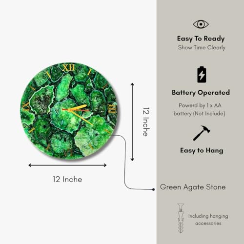 Reloj de pared artesanal de ágata verde 12 pulgadas miniatura 2