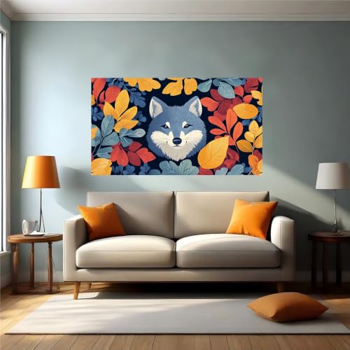Vinilo pared de lobos y hojas autoadhesivo de 100x70 cm para decoración de salón 2